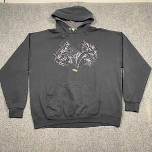 Black Hoodie Deer Horn Smoke Graphic Pullover XL Fruit‎ of the Loom